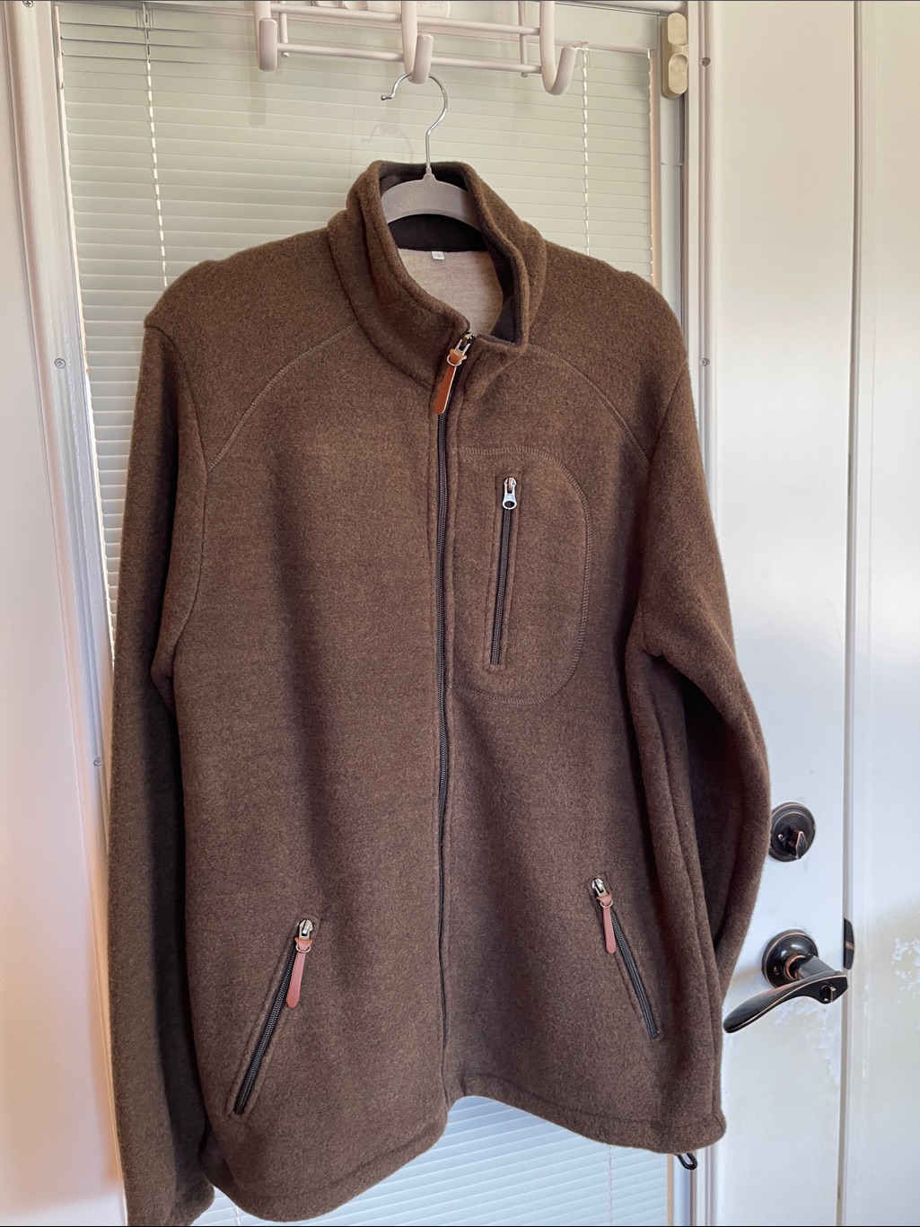 Brown Menâs Full-Zip Wool Blend Sweater Jacket